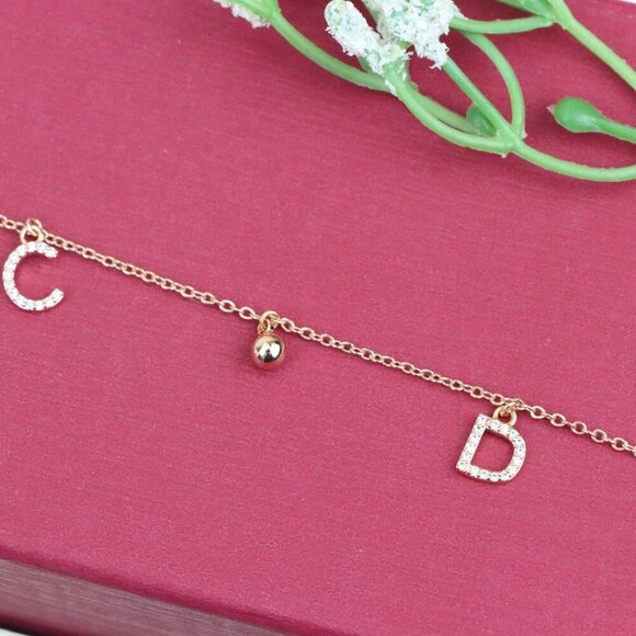 "Rose Gold D Initial Charm Bracelet with Adjustable Chain, XPBL1147 - Picture 11 of 12